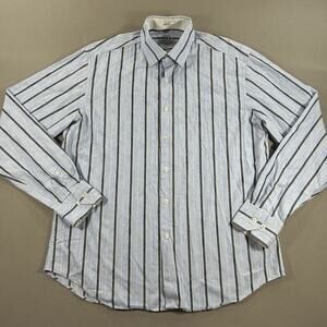 Bugatchi Uomo Dress Shirt Shaped Fit Flip Cuff Striped Button Up Mens Size Large